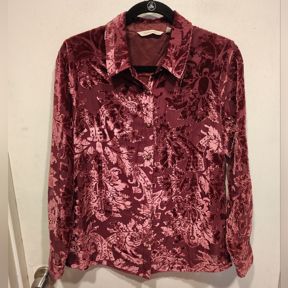 Soft Surroundings Wine Purple Floreat Velvet Burnout Top S Fairy Grunge Gothic